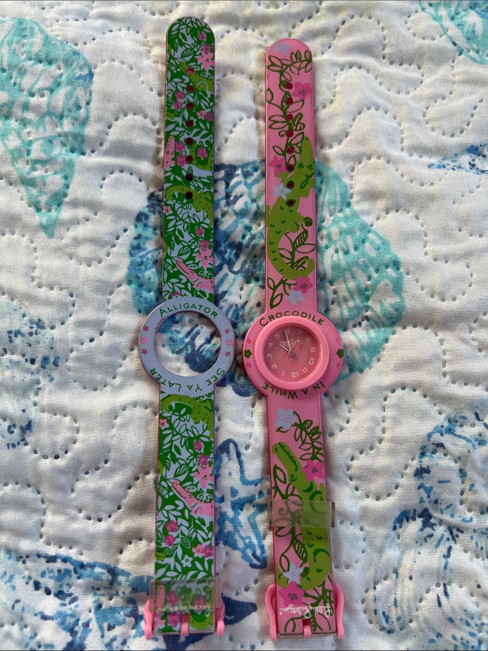Lilly Pulitzer Pink and Green Kids Slap Watch Set with Gators